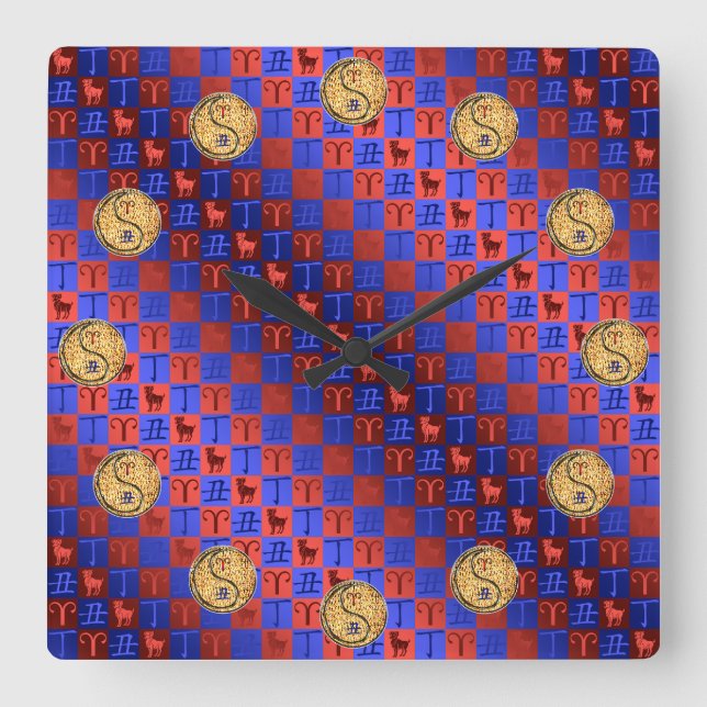 Aries & Fire Ox Fyrkantig Klocka (Framsida)