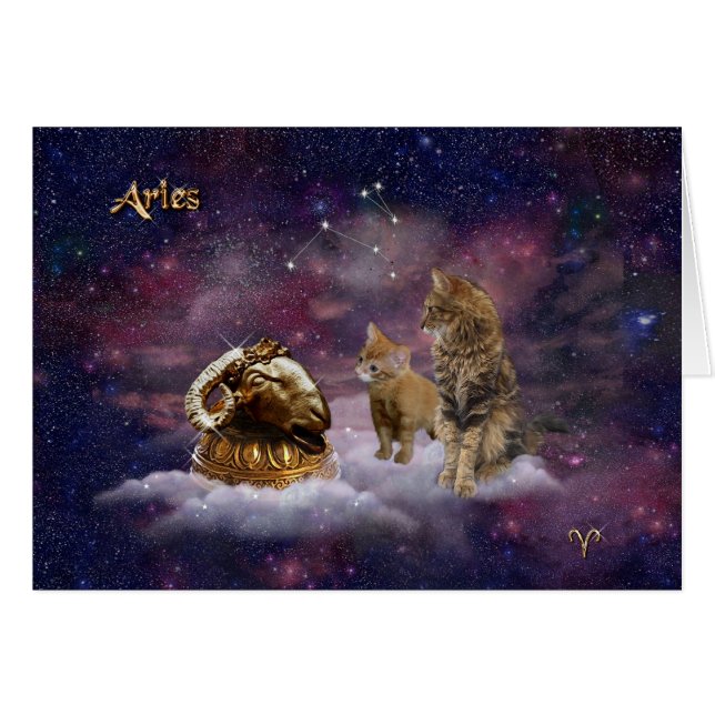 Aries for Cat Lovers Hälsningskort (Framsidan Horizontal)