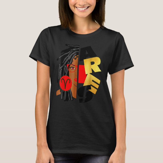 Aries Girl Afro Locs Girl Zodiac Signs Birthday T Shirt (Framsida)