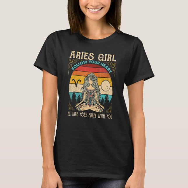 Aries Girl Följ Heart Zodiac Girl's Sign T Shirt (Framsida)