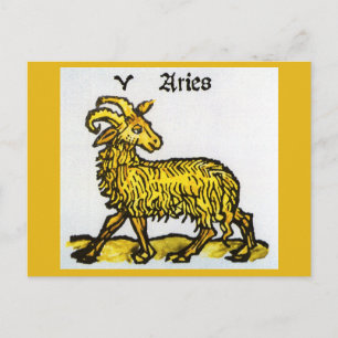 Aries Golden Ram, Vintage Signs of the Zodiac Vykort