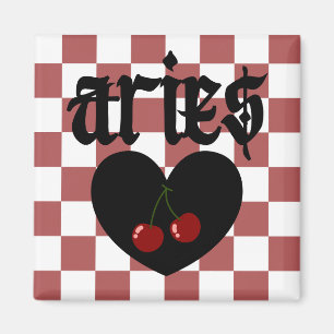 Aries Gothic Aesthetic Checkered Cherries Design Magnet