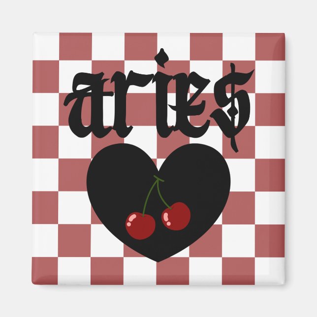 Aries Gothic Aesthetic Checkered Cherries Design Magnet (Framsidan)