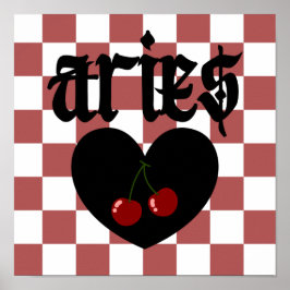 Åries Gothic Aesthetic Checkered Cherry Art Poster