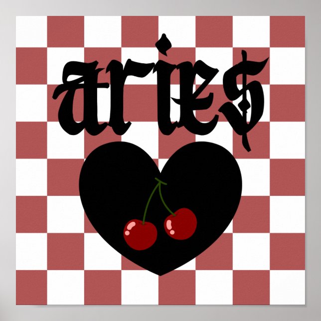 Åries Gothic Aesthetic Checkered Cherry Art Poster (Framsidan)