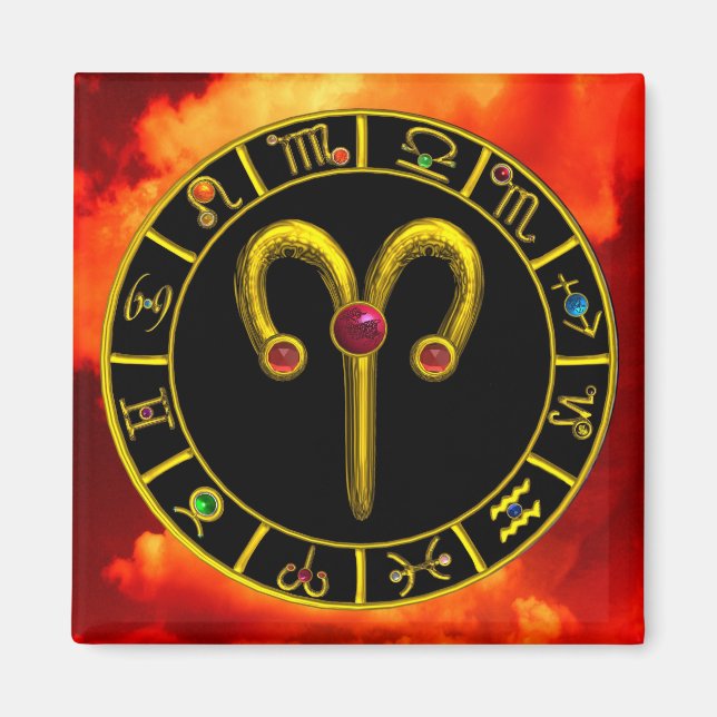 ARIES GULD ZODIAC BIRTHDAY JEWEL Astrology Diagram Magnet (Framsidan)