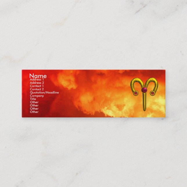 ARIES,GULD ZODIAC SIGN JEWEL Red Gult Flames Mini Visitkort (Framsida)