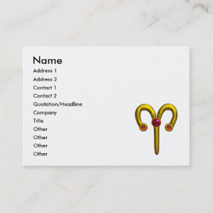 ARIES/GULD ZODIAC SIGN,Red Ruby Gem, White Visitkort