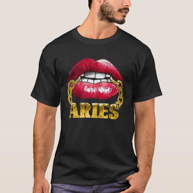 Aries Horoscope Juicy Läppar chain for African Ame T Shirt (Framsida)