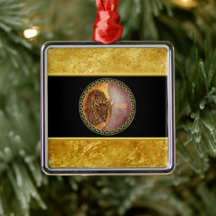 Aries Horoscope with guld foil struktur with black Julgransprydnad Metall
