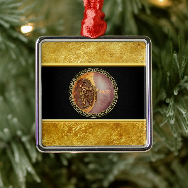 Aries Horoscope with guld foil struktur with black Julgransprydnad Metall (Träd)