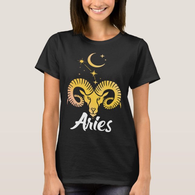 Aries Horoscope Zodiac Sign Born March April T Shirt (Framsida)