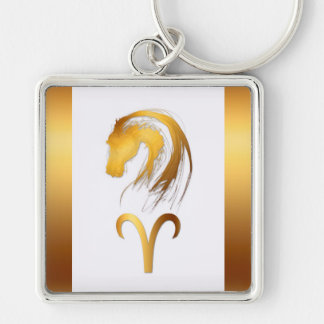 Aries Horse Chinese och Western Astrology Fyrkantig Silverfärgad Nyckelring