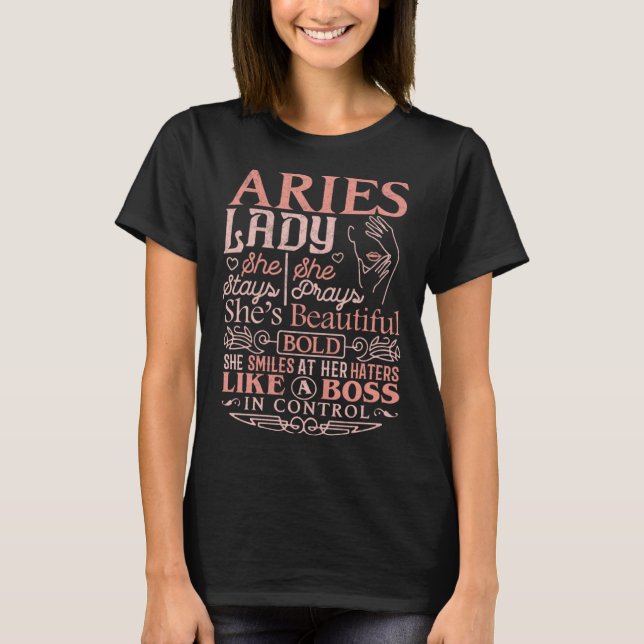 Aries Lady  Astrology Zodiac Sign Aries Woman Girl T Shirt (Framsida)