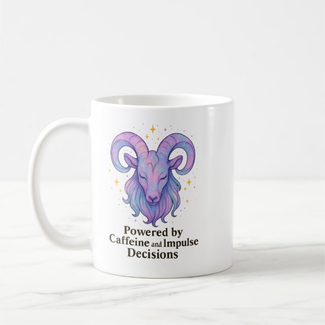 Aries Mug – Powered by Caffeine and Impulse Decisi Kaffemugg (Vänster)
