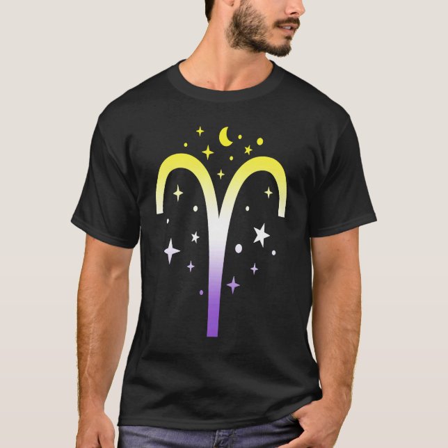 Aries Nonbinary LGBTQ Zodiac Sign Astrology Non bi T Shirt (Framsida)