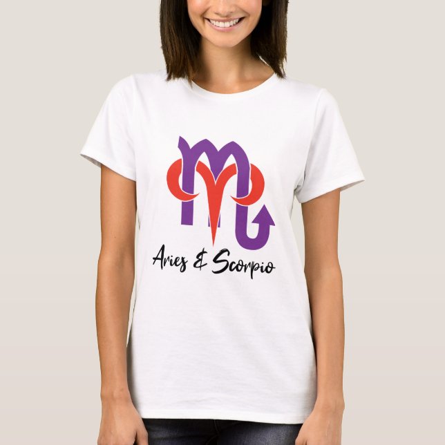 Aries och Scorpio Par Horoscope Zodiac T Shirt (Framsida)