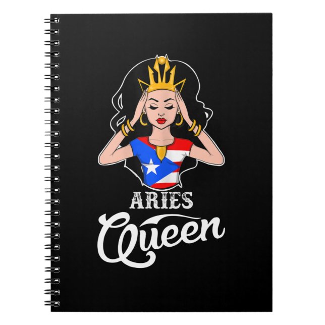 Aries Queen Puerto Rico Birthday för svarta kvinno Anteckningsbok (Framsidan)