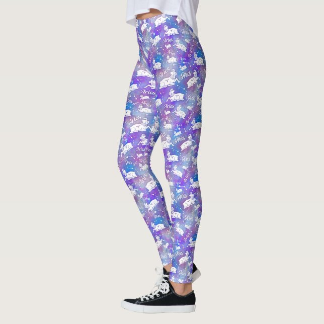 Aries Ram Constellation Stars Birthday Mönster Leggings (Vänster)