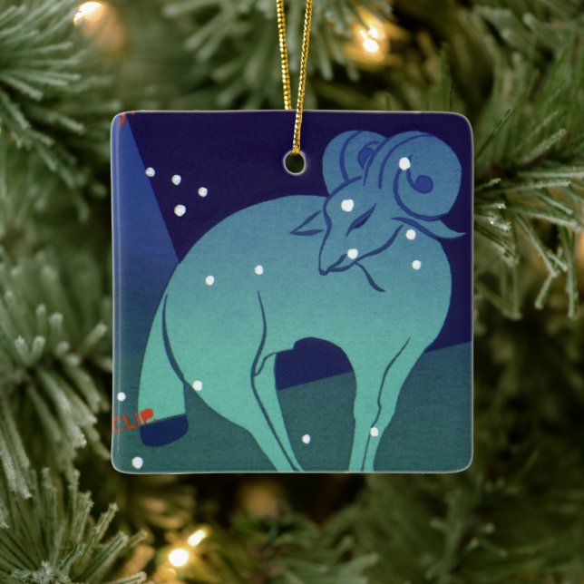 Aries Ram Constellation, Vintage Zodiac Astrology Julgransprydnad Keramik (Träd)