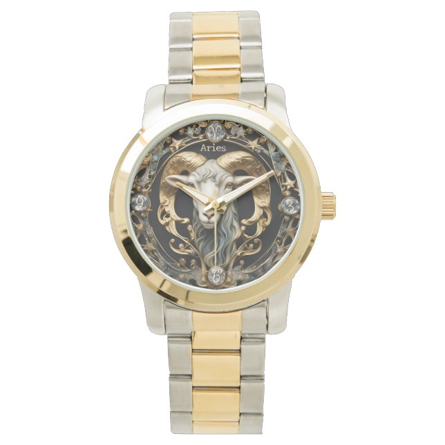 Aries Ram, Diamond och Guld Personlig Armbandsur (Framsida)