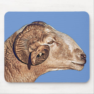 Aries Ram Får Ansikte Farm Animal Art Art Musmatta