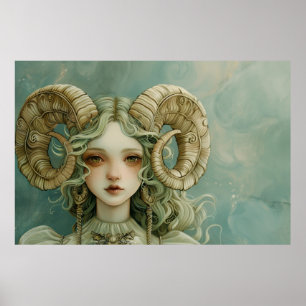 Aries Ram Girl Magic Realism Forestcore Poster