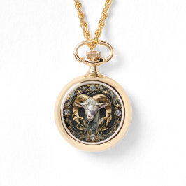 Aries Ram, Guld Gemmed Personlig Necklace Watch Armbandsur