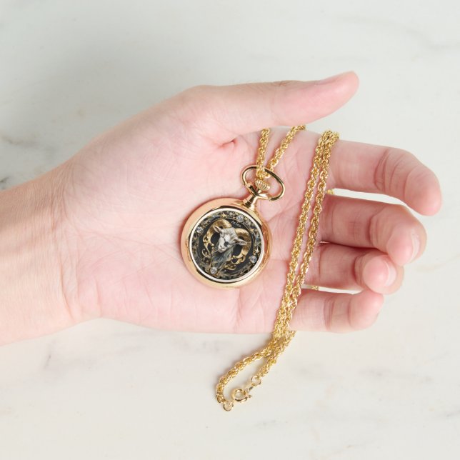 Aries Ram, Guld Gemmed Personlig Necklace Watch Armbandsur (Hand)