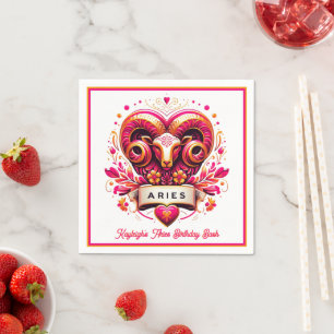 Aries Ram Rosa och Orange Zodiac Birthday Pappersservett