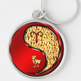 Aries Ram Rund Silverfärgad Nyckelring