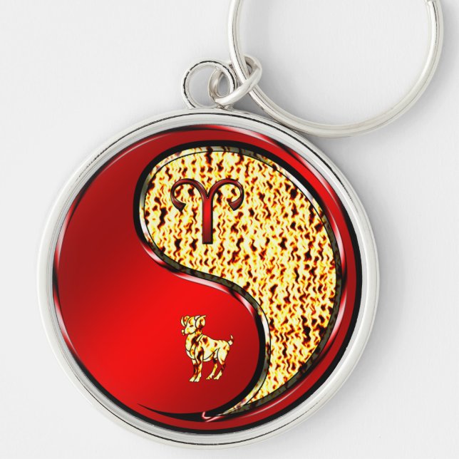 Aries Ram Rund Silverfärgad Nyckelring (Framsidan)