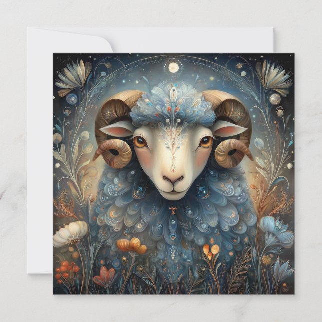 Aries Ram Zodiac Astrology Celestial Birthday Kort (Framsida)