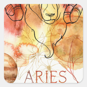 Aries ram zodiac astrology födelsedatum guld fyrkantigt klistermärke