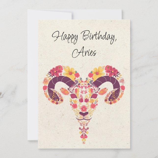 Aries Ram Zodiac Blommigt Birthday Flata Card (Framsida)