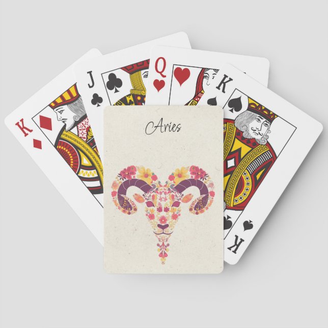 Aries Ram Zodiac Blommigt Casinokort (Baksidan)