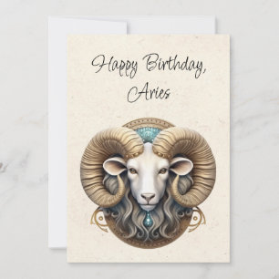 Aries Ram Zodiac Minimalist Birthday Flata Card