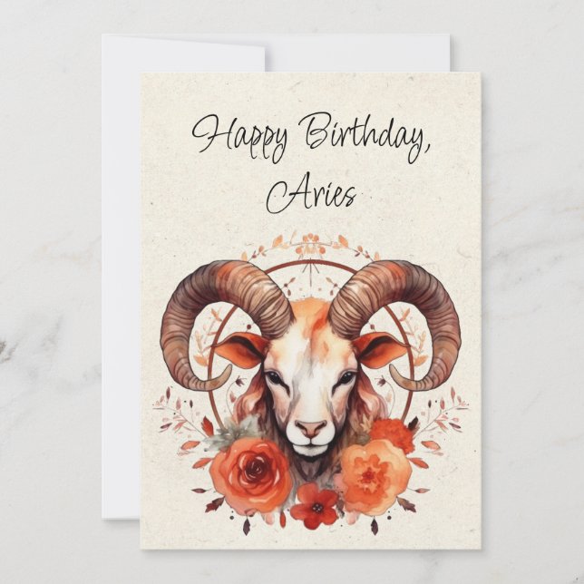 Aries Ram Zodiac Watercolor Birthday Flata Card (Framsida)