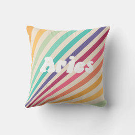 Aries Retro Rainbow Zodiac Astrology Round Pillow Kudde