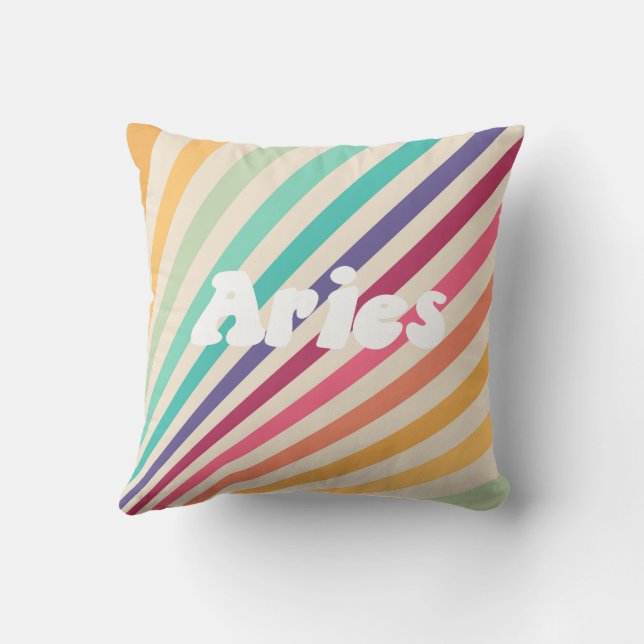 Aries Retro Rainbow Zodiac Astrology Round Pillow Kudde (Baksida)