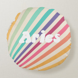 Aries Retro Rainbow Zodiac Astrology Rund Kudde