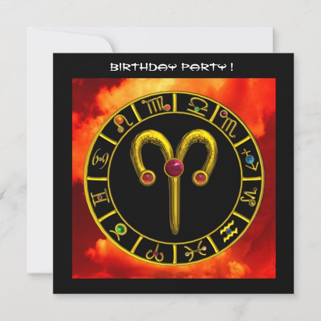 ARIES RUBY-cirkel,ljusröd orange i gult svart Inbjudningar (Framsida)