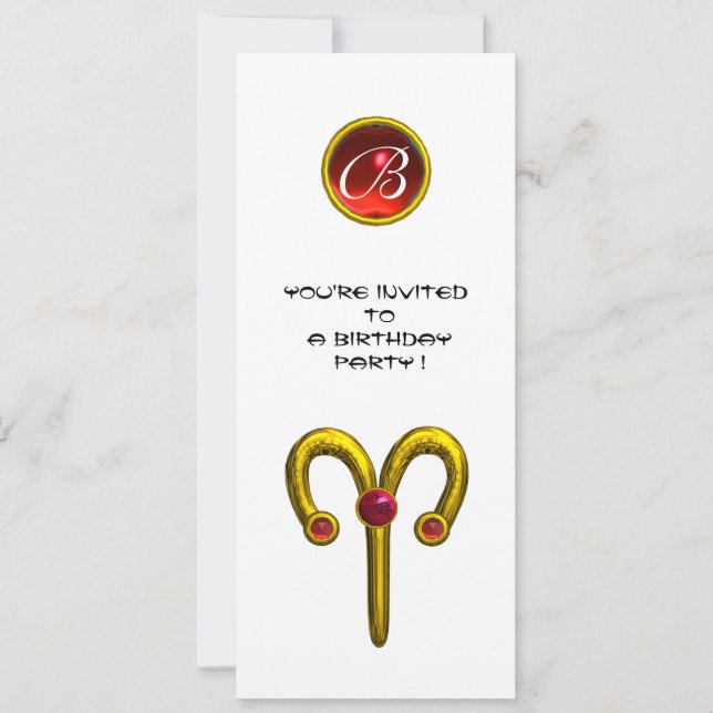 ARIES RUBY MONOGRAM, ljusvit gult röd Inbjudningar (Framsida)