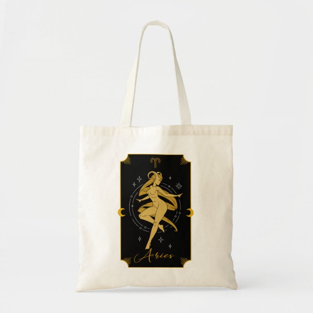 Aries Saucy Signs Astrological Tote Bag Tygkasse (Framsidan)