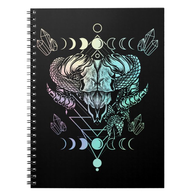 Aries Skull Snake Wicca Occult Crescent Måne Goth Anteckningsbok (Framsidan)