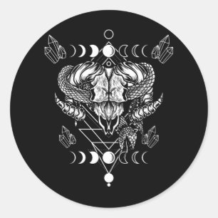 Aries Skull Wicca Occult Crescent Måne Witchcraft Runt Klistermärke