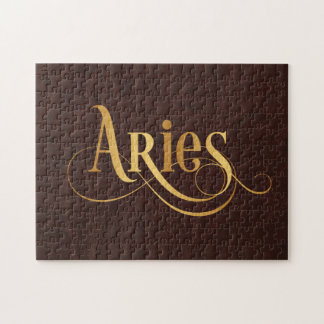 Aries Swirly Script Guld på läder Pussel