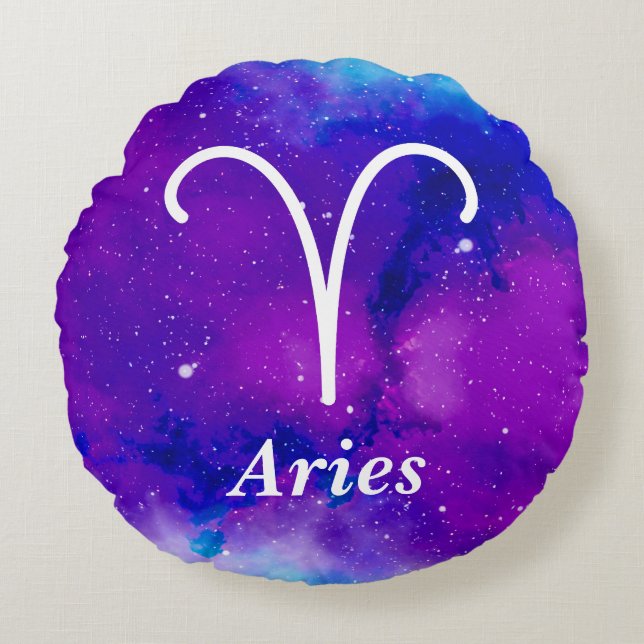 Aries Symbol Lila Blue Space Nebula Rund Kudde (Framsidan)
