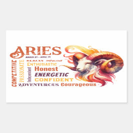 Aries Traits Watercolor Ram Zodiac Sign Birthday Rektangulärt Klistermärke