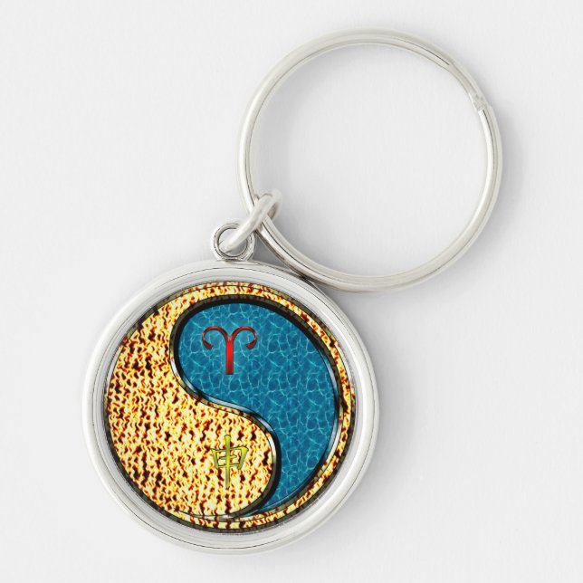 Aries & Vatten Monkey Rund Silverfärgad Nyckelring (Framsidan)